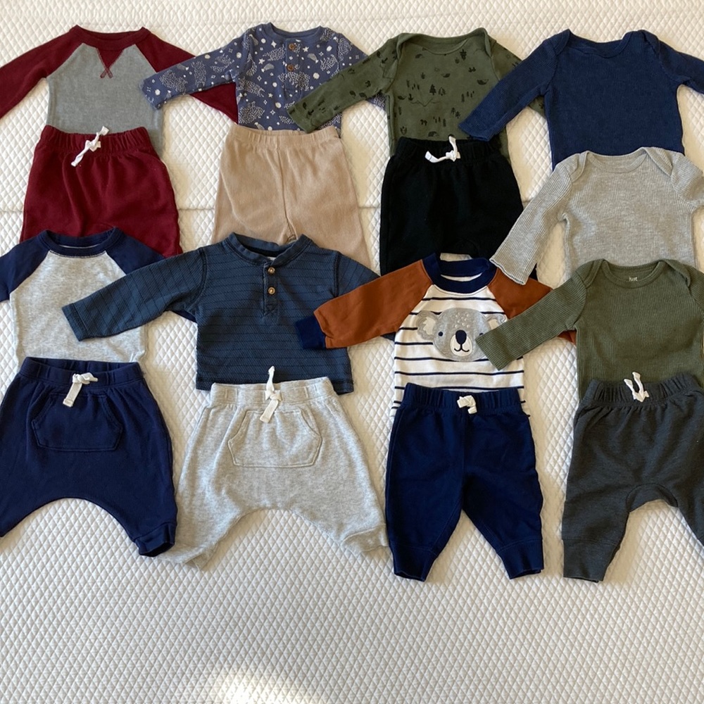 16 Piece Boys 0-3 Months Onsie and Sweatpants Mix and Match Outfits